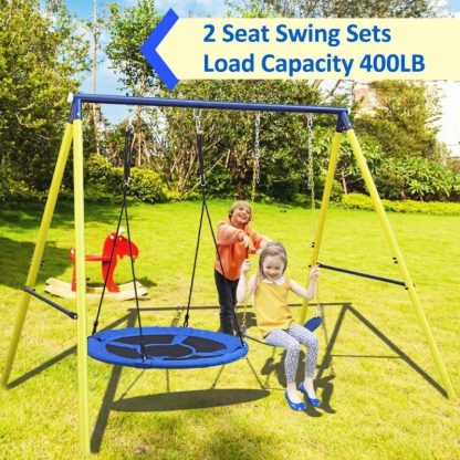 Swing Sets |  Outdoor Backyard 2 Seat Children Metal Swing Set for Kids Age 3 Up Sports & Fitness Swing Sets