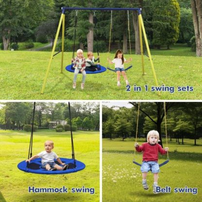 Swing Sets |  Outdoor Backyard 2 Seat Children Metal Swing Set for Kids Age 3 Up Sports & Fitness Swing Sets