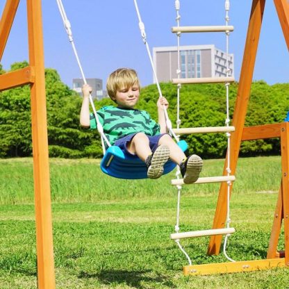 Swing Sets |  Outdoor Backyard Playground Climb Swing Set with Slide for Kids Sports & Fitness Grey+White