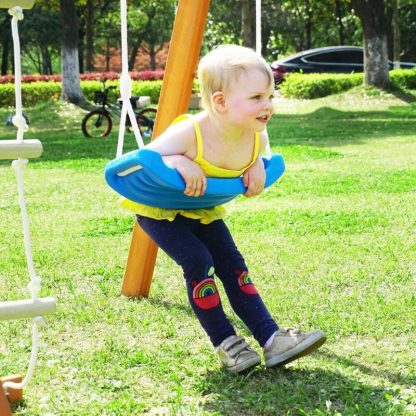 Swing Sets |  Outdoor Backyard Playground Climb Swing Set with Slide for Kids Sports & Fitness Grey+White