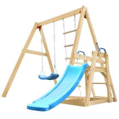 Swing Sets |  Outdoor Natural Wooden Swing Set with Slide Sports & Fitness Swing Sets