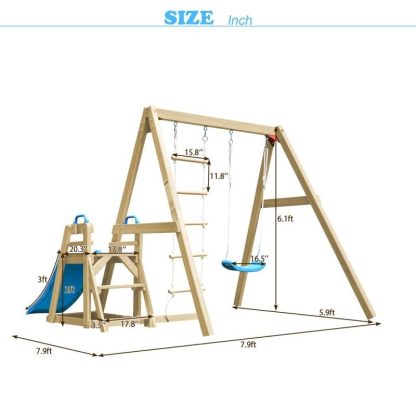 Swing Sets |  Outdoor Natural Wooden Swing Set with Slide Sports & Fitness Swing Sets