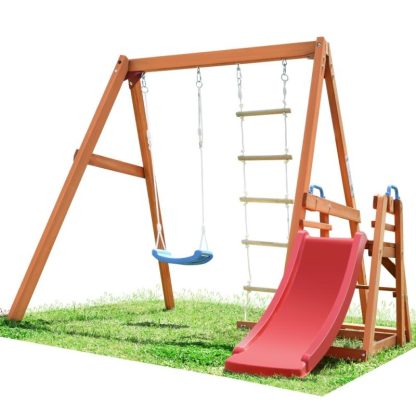 Swing Sets |  Outdoor Natural Wooden Swing Set with Slide Sports & Fitness Swing Sets