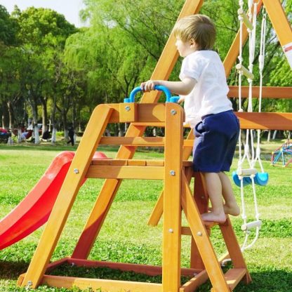 Swing Sets |  Outdoor Natural Wooden Swing Set with Slide Sports & Fitness Swing Sets