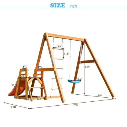 Swing Sets |  Outdoor Natural Wooden Swing Set with Slide Sports & Fitness Swing Sets