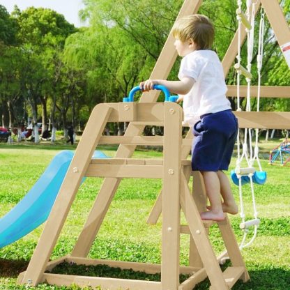 Swing Sets |  Outdoor Natural Wooden Swing Set with Slide Sports & Fitness Swing Sets