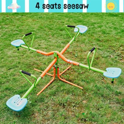 Swing Sets |  Outdoor Playground 360 Degree Rotating 4 Seats Seesaw for Kids Sports & Fitness Swing Sets