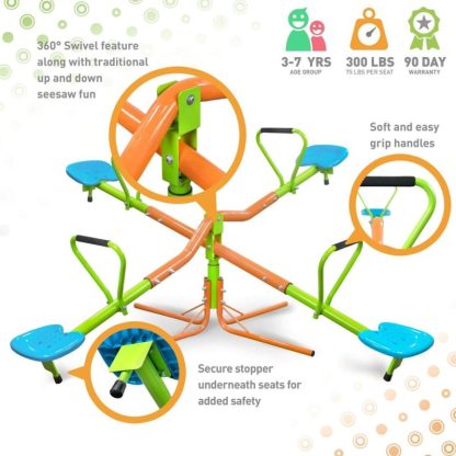 Swing Sets |  Outdoor Playground 360 Degree Rotating Kids Four Seats Seesaw for Age 3 Up Sports & Fitness Swing Sets