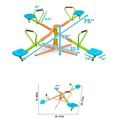 Swing Sets |  Outdoor Playground 360 Degree Rotating Kids Four Seats Seesaw for Age 3 Up Sports & Fitness Swing Sets