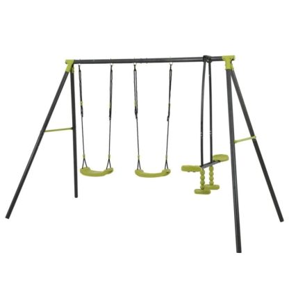 Swing Sets |  Outdoor Playground Three Seat Children Metal Swing Set for Age 3 Up Sports & Fitness Swing Sets