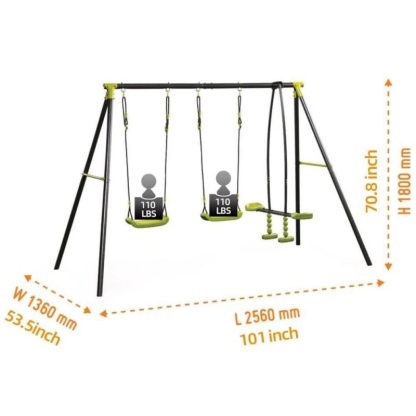 Swing Sets |  Outdoor Playground Three Seat Children Metal Swing Set for Age 3 Up Sports & Fitness Swing Sets