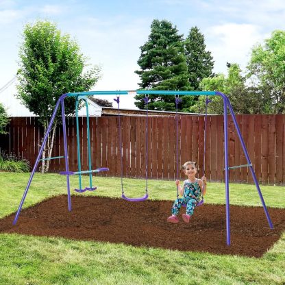 Swing Sets |  Outdoor Swing Set for Backyard with 2-Person Swing and 2 Swings, Playground Equipment Outdoor Playset Sports & Fitness Swing Sets