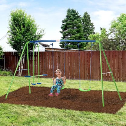 Swing Sets |  Outdoor Swing Set for Backyard with 2-Person Swing and 2 Swings, Playground Equipment Outdoor Playset Sports & Fitness Swing Sets