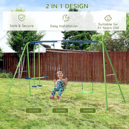 Swing Sets |  Outdoor Swing Set for Backyard with 2-Person Swing and 2 Swings, Playground Equipment Outdoor Playset Sports & Fitness Swing Sets