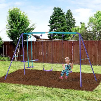 Swing Sets |  Outdoor Swing Set for Backyard with 2-Person Swing and 2 Swings, Playground Equipment Outdoor Playset Sports & Fitness Swing Sets