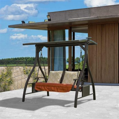 Swing Sets |  Patio Porch Swing 2 Person with Light and 2 Sunbrella Cushions Sports & Fitness Swing Sets