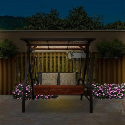 Swing Sets |  Patio Porch Swing 2 Person with Light and 2 Sunbrella Cushions Sports & Fitness Swing Sets