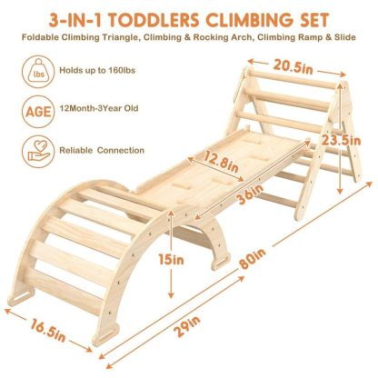 Swing Sets |  Pikler Triangle Set for Baby Climbing Toys 7 in 1 Foldable Wooden – 80 x 16.5 x 23.5 in Sports & Fitness Swing Sets