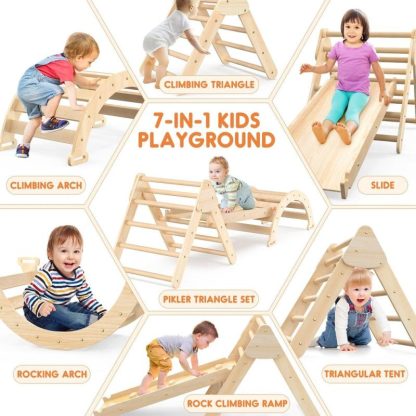 Swing Sets |  Pikler Triangle Set for Baby Climbing Toys 7 in 1 Foldable Wooden – 80 x 16.5 x 23.5 in Sports & Fitness Swing Sets