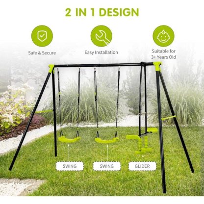 Swing Sets |  Playground 3 Seat Swing Metal Safe Swing,Set 440Lbs for Kids Sports & Fitness Swing Sets