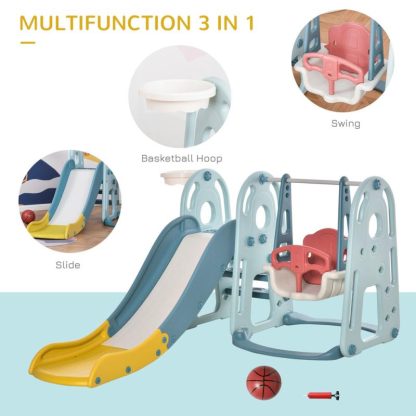 Swing Sets |  Qaba 3 in 1 Kids Slide and Swing Play Set with Basketball Hoop, Outdoor Playground Slide Toy with Swing for 2- 5 Years Old Sports & Fitness Swing Sets