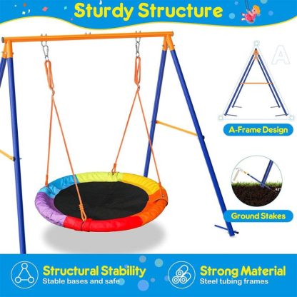 Swing Sets |  Saucer Swing with Stand for Kids Outdoor 440lbs Swing Set Heavy-Duty – 40 in Sports & Fitness Swing Sets