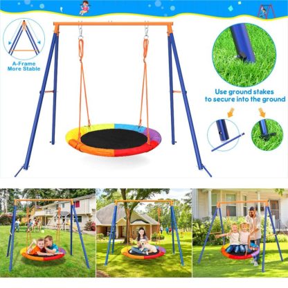 Swing Sets |  Saucer Swing with Stand for Kids Outdoor 440lbs Swing Set Heavy-Duty – 40 in Sports & Fitness Swing Sets