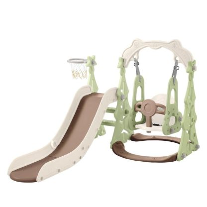 Swing Sets |  Slide and Swing Set 3 in 1, Kids Playground Climber Swing Playset with Basketball Hoops Freestanding Combination Indoor,Outdoor Sports & Fitness Swing Sets