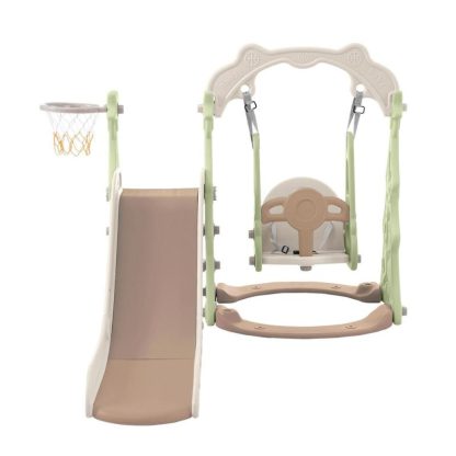 Swing Sets |  Slide and Swing Set 3 in 1, Kids Playground Climber Swing Playset with Basketball Hoops Freestanding Combination Indoor,Outdoor Sports & Fitness Swing Sets