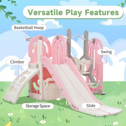 Swing Sets |  Slide and Swing Set 5 in 1, with Basketball Hoop Freestanding Combination Sports & Fitness Swing Sets