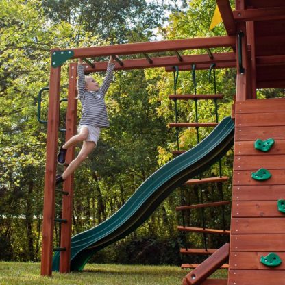 Swing Sets |  Sun Valley II Wood Swing Set with Monkey Bars – Redwood Sports & Fitness Swing Sets