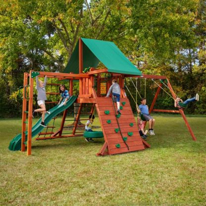 Swing Sets |  Sun Valley II Wood Swing Set with Monkey Bars – Redwood Sports & Fitness Swing Sets