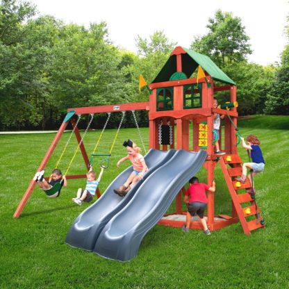 Swing Sets |  Sweetwater Deluxe Wood Swing Set with Gray Slides Sports & Fitness Swing Sets