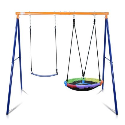 Swing Sets |  Swing Set for Backyard with Heavy-Duty A-Frame Metal Outdoor Stand Sports & Fitness Swing Sets