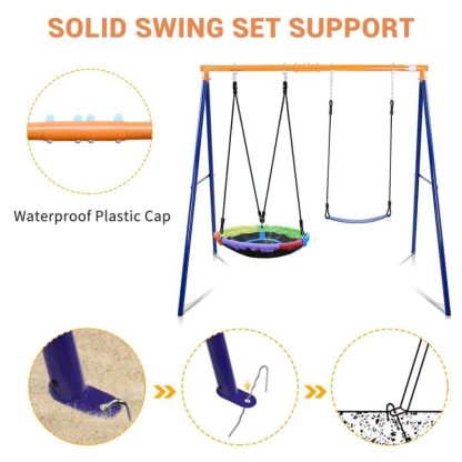 Swing Sets |  Swing Set for Backyard with Heavy-Duty A-Frame Metal Outdoor Stand Sports & Fitness Swing Sets