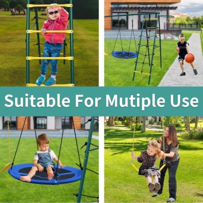 Swing Sets |  Swing Set for Kids Outdoor Backyard Playground Swing Set with Ladder and Basketball Hoop Sports & Fitness Swing Sets