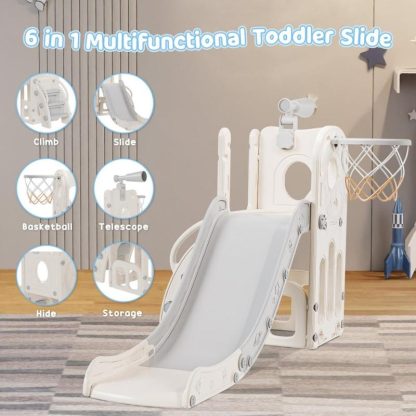 Swing Sets |  Toddler Slide, 6 in 1 Kids Indoor Slide for Toddlers 1-3, Baby Indoor and Outdoor Climber Playset, Toddler Outdoor Playground Sports & Fitness Swing Sets