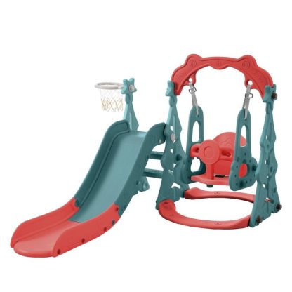 Swing Sets |  Toddler Slide And Swing Set 3 In 1, Freestanding Climber Swing Slide Playset With Basketball Hoops Sports & Fitness Swing Sets