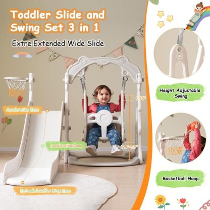 Swing Sets |  Toddler Slide And Swing Set 3 In 1, Freestanding Climber Swing Slide Playset With Basketball Hoops Sports & Fitness Swing Sets