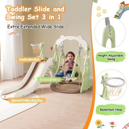 Swing Sets |  Toddler Slide and Swing Set 3 in 1, Kids Playground Climber Swing Playset with Basketball Hoops Freestanding Combination Sports & Fitness Swing Sets