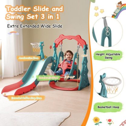 Swing Sets |  Toddler Slide and Swing Set 3 in 1 with Basketball Hoops Sports & Fitness Swing Sets