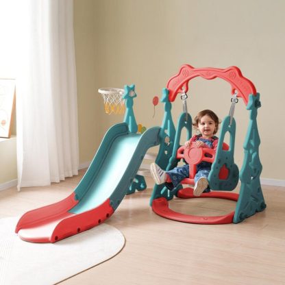 Swing Sets |  Toddler Slide and Swing Set 3 in 1 with Basketball Hoops Sports & Fitness Swing Sets