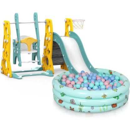 Swing Sets |  Toddler Slide and Swing Set 4 in 1 Kids Climber Slide Playset – 80 x 56.3 x 37in Sports & Fitness Swing Sets