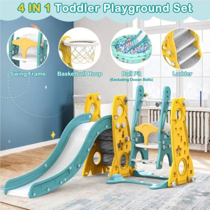 Swing Sets |  Toddler Slide and Swing Set 4 in 1 Kids Climber Slide Playset – 80 x 56.3 x 37in Sports & Fitness Swing Sets