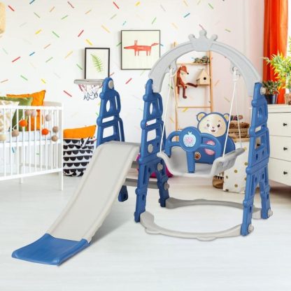 Swing Sets |  Toddler Slide and Swing Set – 4 in 1 Kids Play Climber Slide Playset Indoor Outdoor Kids Activity Center Sports & Fitness Blue