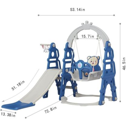 Swing Sets |  Toddler Slide and Swing Set – 4 in 1 Kids Play Climber Slide Playset Indoor Outdoor Kids Activity Center Sports & Fitness Blue