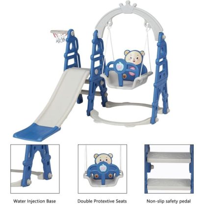 Swing Sets |  Toddler Slide and Swing Set – 4 in 1 Kids Play Climber Slide Playset Indoor Outdoor Kids Activity Center Sports & Fitness Blue