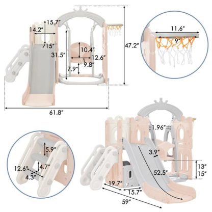 Swing Sets |  Toddler Slide and Swing Set 5 in 1, Kids Playground Climber Slide Playset with Basketball Hoop Freestanding Combination Sports & Fitness Swing Sets