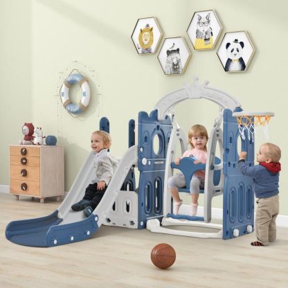 Swing Sets |  Toddler Slide and Swing Set 5 in 1, Kids Playground Climber Slide Playset with Basketball Hoop Freestanding Combination Sports & Fitness Swing Sets