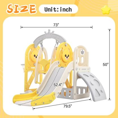 Swing Sets |  Toddler Slide and Swing Set 5 in 1, Kids Playground Climber Slide Playset with Basketball Hoop Freestanding Combination Sports & Fitness Swing Sets